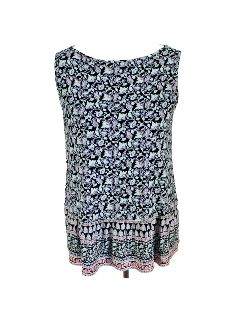 J Jill Wearever Collection Knit Tank Top Size PS Black Print Peplum Sleeveless